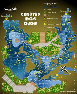 mapa del cenote dos ojos tulum